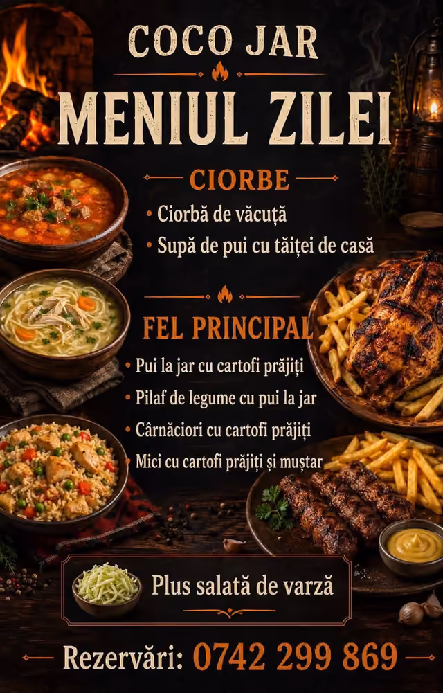 Afișul meniului servit Vineri, 14 august 2026